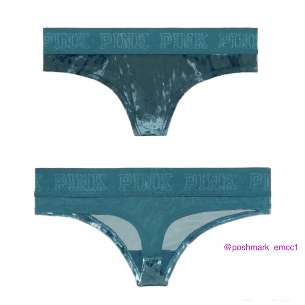 VS Pink Logo Thong Panties Lace Velvet Velour XS